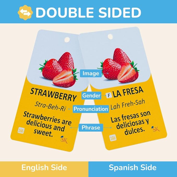 300 Vocabulary Flashcards | Double Sided English-Spanish Bilingual Flashcards for Adults & Kids Ages 12+ | Portable Noun Flash Cards to Learn Spanish for Adult Beginners