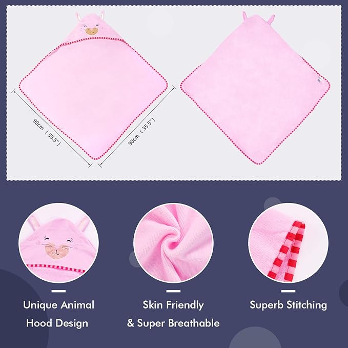 MICHLEY Animal Face Hooded Baby Towel Cotton Bathrobe for Boys Girls 0-6 Year Light Pink