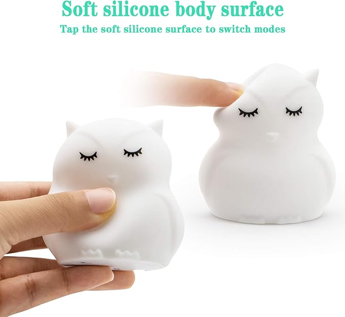 Large Owl Night Lights for Kids LED Nursery Lamp Children's Room Moon Bedside Lamp, Changeable Brightness & Color Child Table Night-Light, Lighting for Travel and Camping Child Gift - Large