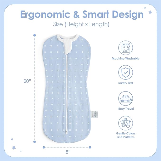 Baby Swaddle 0-2 Months, Cotton Arm-In Zipper Sleep Sack, Wearable Blankets Wrap for Newborn Infant Boys (Dinosaur, Polka Dots, Pack of 2)