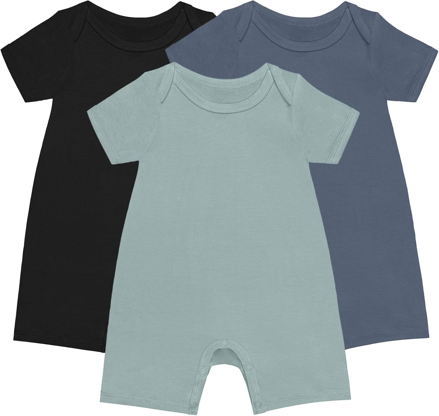 GUISBY Rayon Baby Pajamas, Short Sleeve Footless Rompers, Snap Closure Sleeper for Boy Girls