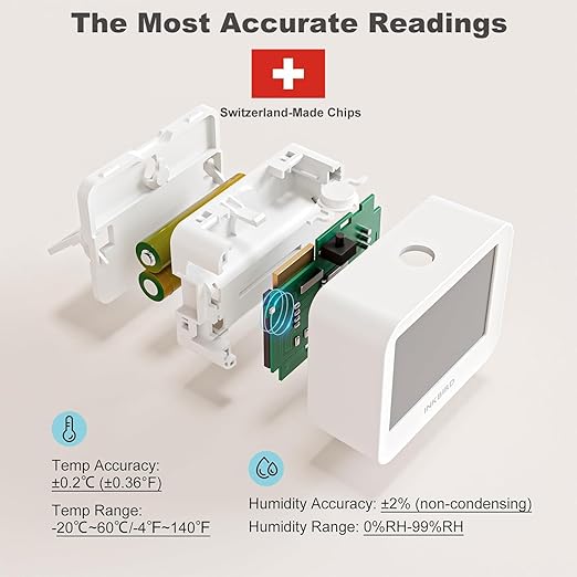 2 Pack Temperature Hygrometer Monitor, Indoor Thermometer and Humidity Sensor with App Notifications, Mini Bluetooth Thermometer Digital Device