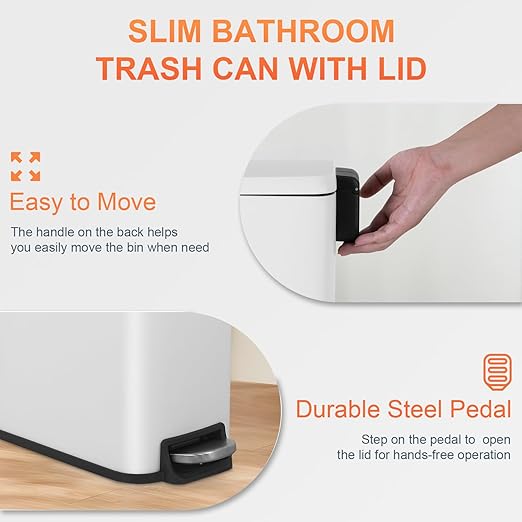 PayLessHere 1.3 Gallon Trash Can Kitchen Trash Can Stainless Steel Trash Can Garbage Can with Removable Plastic Inner Bucket Lid Foot Pedal for Home Kitchen Bedroom Bathroom Kitchen Waste Bin