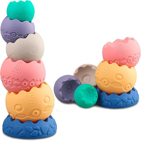 Stacking Balls Soft Toys for Babies 6 12 18 Months 1 Year Old Girls Boys - Toddlers Sensory Educational Montessori Baby Blocks - Infant Newborn Teething Learning Stacker Cups-Easter Basket