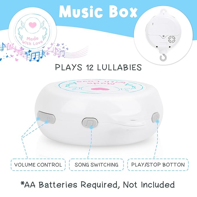 Ocean Crib Mobile - Musical Baby Mobile for Crib with 12 Lullabies for Boys & Girls, Sea Animals Baby Crib Mobile, Nursery Mobiles, Fits Standard Cribs