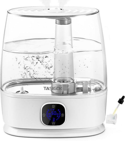 Humidifiers for Bedroom Home, 6L Cool and Warm Mist Air Humidifier for Large Room Baby Nursery, 50H Easy Clean and Top Fill, Quiet with Ultrasonic, Essential Oils, Auto Mode, for House, Plants