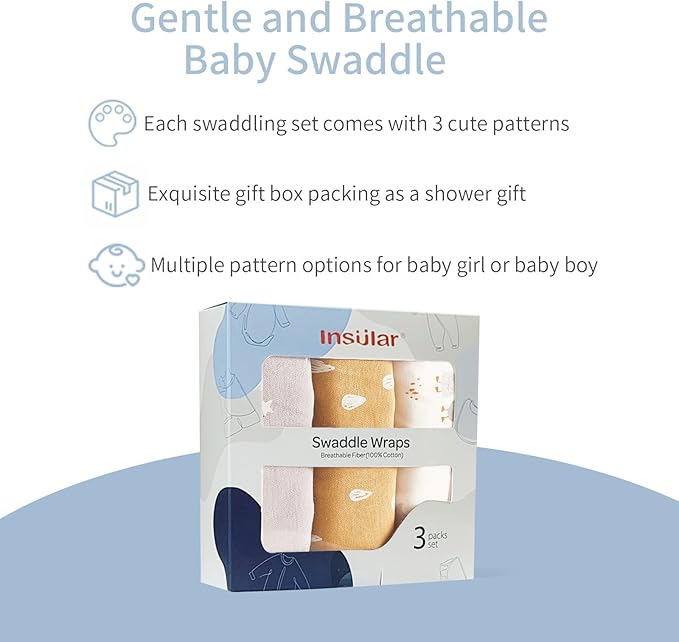 insular Baby Swaddle Wrap, Swaddle Blanket for Newborn and Infant, Adjustable Velcro Swaddling Set for Boy and Girl, Soft Cotton Baby Sleep Sack 3 Pack, Beige Duck, Medium(3-6 Month)