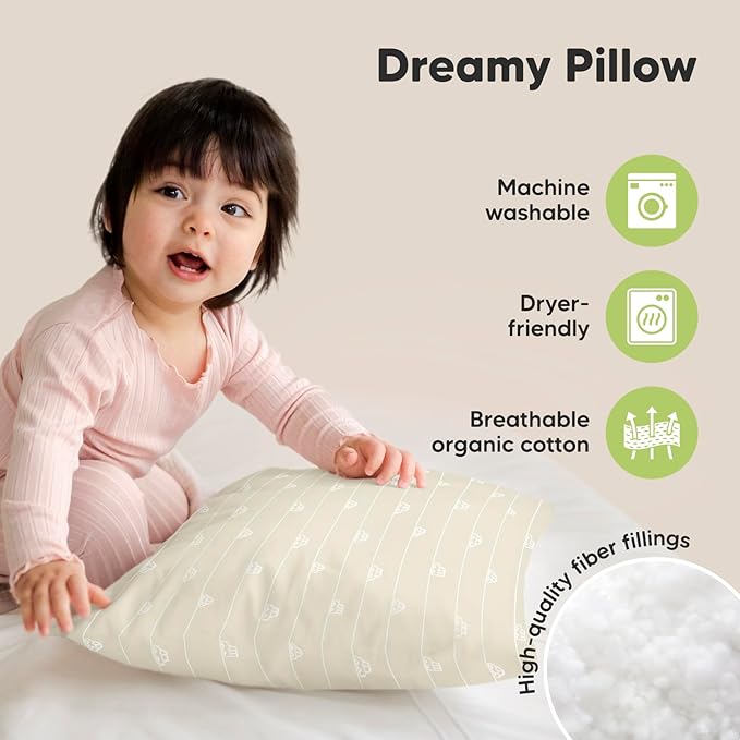 KeaBabies 2-Pack Toddler Pillow 13x18 - Soft Organic Cotton Kids Travel Bed Pillows for Sleeping, School, Nap, Machine Washable, Toddlers 2 to 5, Pillowcase Sold Separately (City Cars)