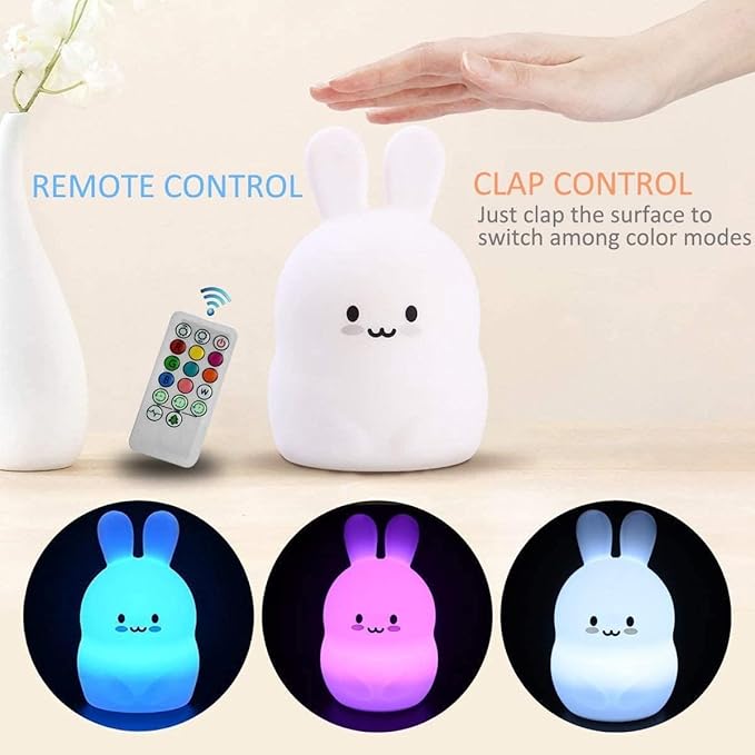 Rabbit Night Light for Kids, Bedside Lamp for Children, Baby Nursery Lamp for Breastfeeding Safe, Break Resistant, Adjustable Brightness & Color, Touch Control + Remote Control - Medium Rabbit