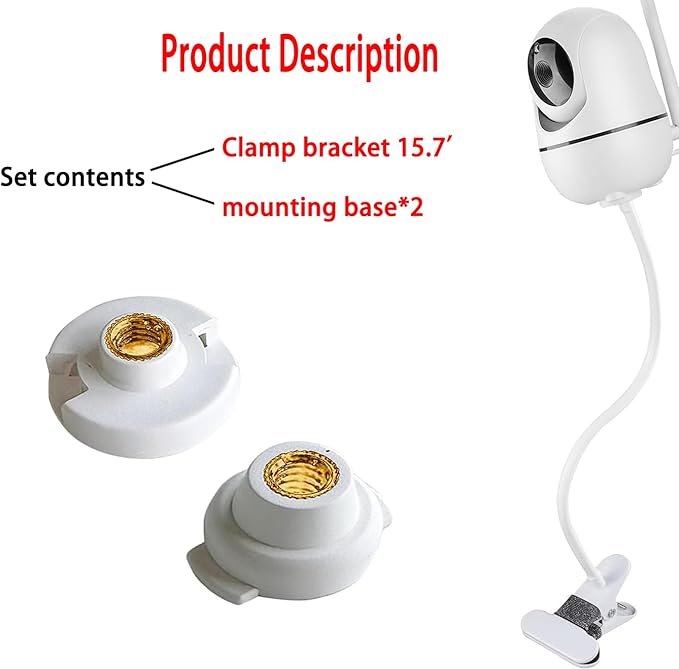 Baby Monitor Flexible Mount for HelloBaby HB65/HB6550/HB6558/HB66/ANMEATE SM935E/SM650|,No Tools, No Wall Damage, Portable with 360° Angle Adjustment (clamp)