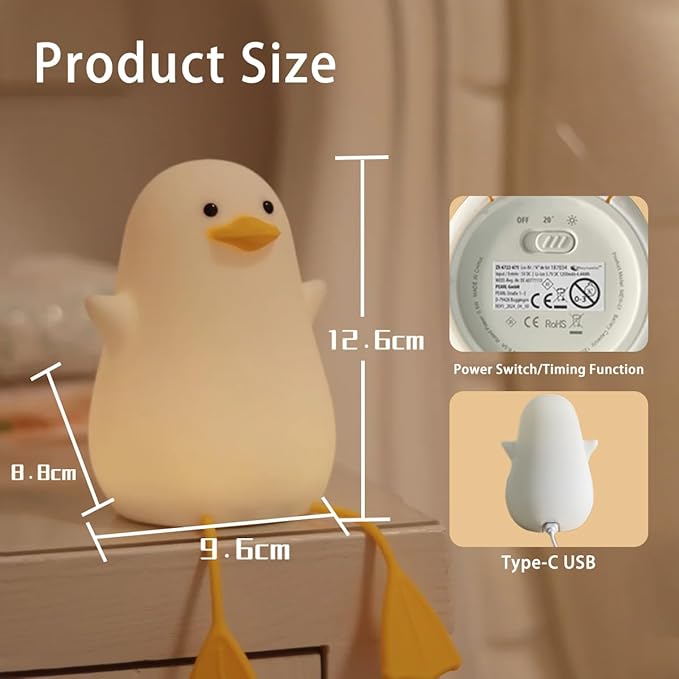 Kids Night Light, Cute Silicone Duck Nursery Lamp for Baby and Toddler,RGB Animal Light for Boys and Girls Gift