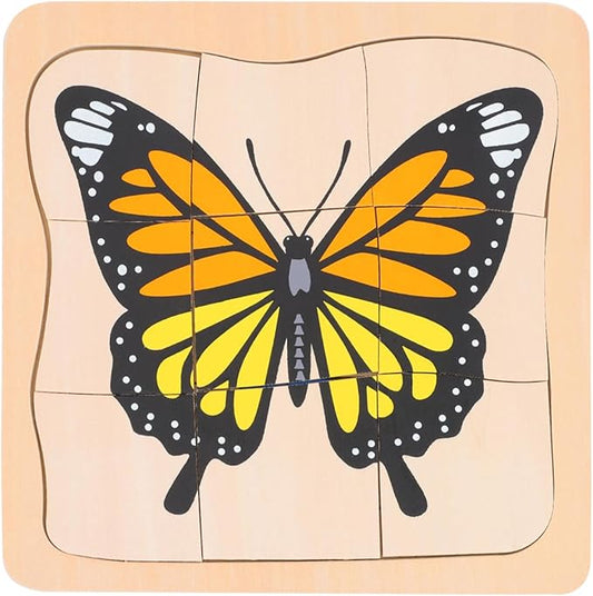 jojofuny Wooden Multi Layered Puzzles, Life Cycle of Butterfly, Cartoon Montessori Toy DIY Puzzle Early Educational Toy for Children Kids