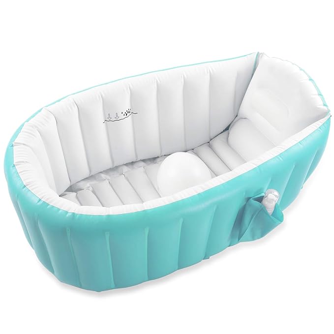 Inflatable Baby Bathtub with Air Pump, Baby Bath Tub Toddler Bathtub, Foldable Shower Basin for Newborn, Portable Travel Bath Tub, Green