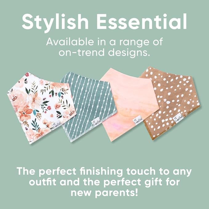 Copper Pearl 4 Pack Soft Cotton Baby Bibs for Drooling and Teething, Absorbent Drool Bibs for Baby Girl and Boy, Adjustable to Fit Newborns to Toddlers, Tons of Styles (Autumn)