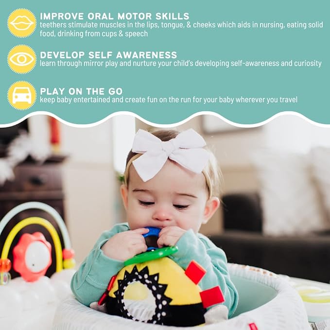 Squish 'N Play Bee Activity Toy - Multi-Sensory Learning Baby Toy - Stroller, Car Seat, Tummy Time, Teether - Baby Gift with Mirror, Rattle & Taggies
