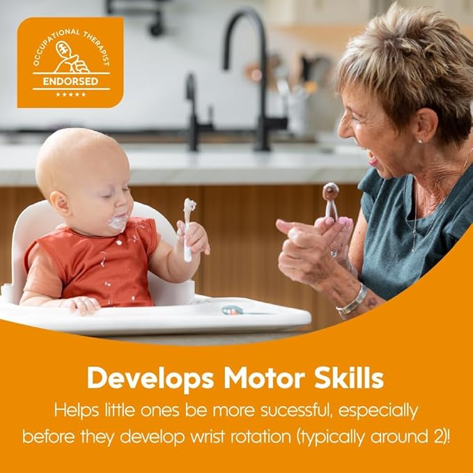 NumNum Baby Spoons Set, Feeding Littles x Silicone Pre-Spoon GOOtensils for Baby Led Weaning, Self-Feeding & Teething, First Stage Toddler Utensils for Ages 6+ Months, 3-Pack, BPA-Free (Neon)