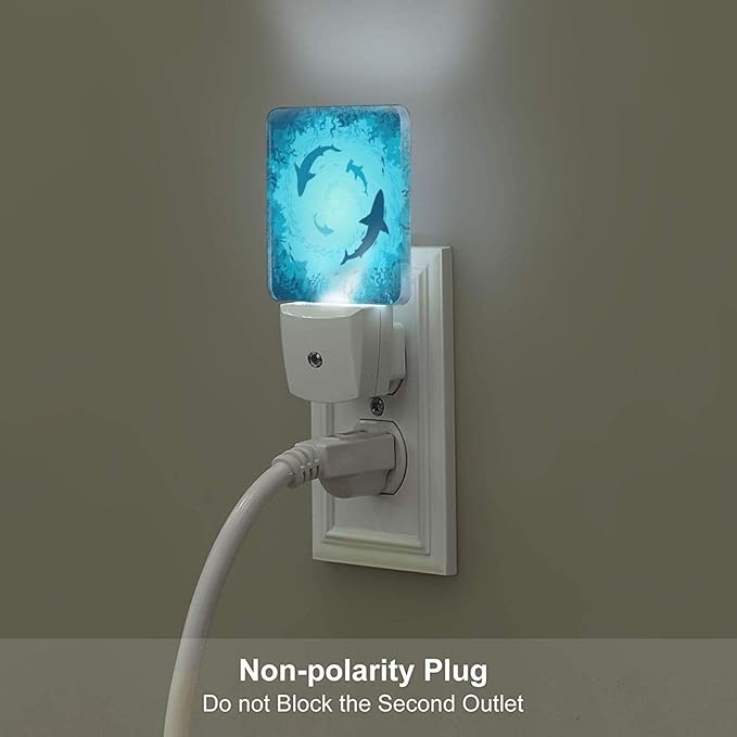 Floating Sharks Night Light,Plug Into Wall with Dusk to Dawn Light Sensors, Warm Nightlights for Bedroom, Bathroom, Hallway, Kitchen, Gifts Ideal for Boys Girls Women Men