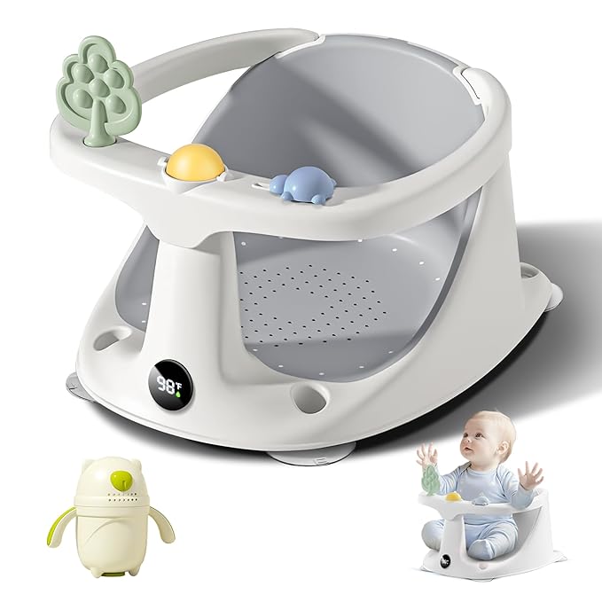 Coldew Baby Bath Seat for Babies 6 Months & Up, Non-Slip Toddler Bath Seat for Baby Sitting Up, Safe Baby Bath tub Seat with Suction Cups, Soft Cushion, Baby Bath Chair Gray