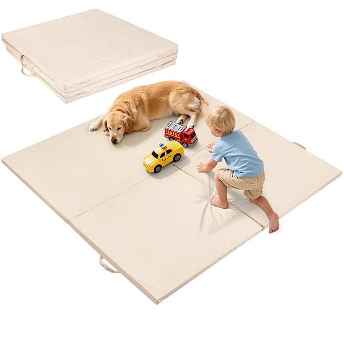 59x59Inch Baby Play Mat Foldable | Waterproof Playmat Infant | Soft Padded Foam Floor Mat for Kids Playroom | Non-Slip Crawling Removable Cover Washable Crawling Playmat Child