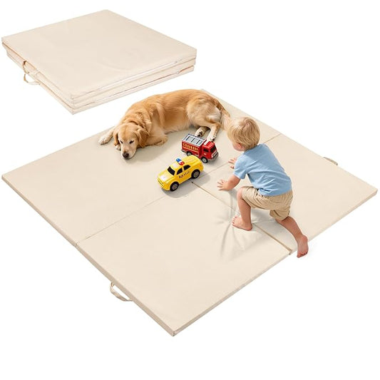 59x59Inch Baby Play Mat Foldable | Waterproof Playmat Infant | Soft Padded Foam Floor Mat for Kids Playroom | Non-Slip Crawling Removable Cover Washable Crawling Playmat Child