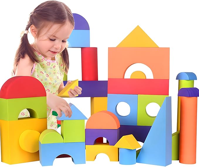Migargle 36 Pieces Large Foam Building Blocks for Toddlers, EVA Soft Stacking Blocks, Baby Bath Foam Toy Set, Early Learning Construction Toys & Gifts for Kids, Boys & Girls