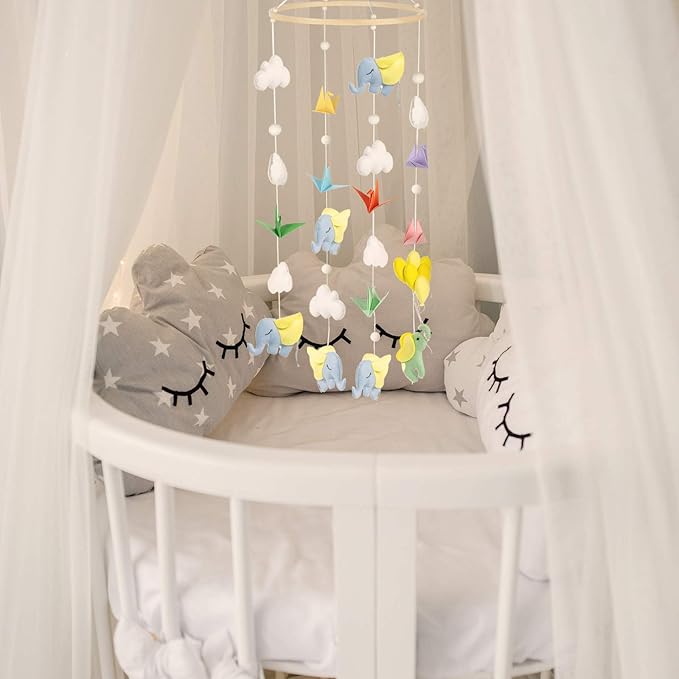 Baby Mobile DIY Kit - Nursery Wooden Frame Mobile Crib Bed Bell Ceiling Wind Chime Hanging DIY Frame Ornaments Handmade Kit Round Wind Bell for Infant Toys
