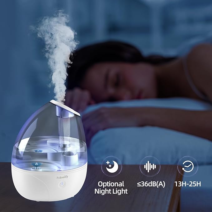 Cool Mist Humidifier for Bedroom,2L Small Humidifiers for Bedroom and Office,25dB Humidifier for Toy room and Plant,Last Up to 13H on Max Mist Setting (Light Gray)