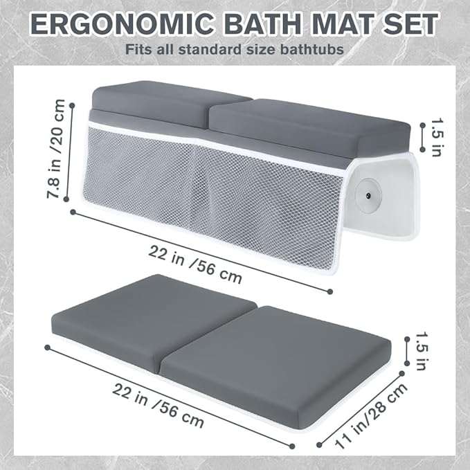 SKEFOLI Baby Bath Kneeler and Elbow Rest pad Set,1.5" Thick Baby Bath Kneeler Pads with Toys Organizer, Elbow Pads to Support The arm, Baby Bath Essentials, Ideal Bath Kneeling Pad for Bathing Baby