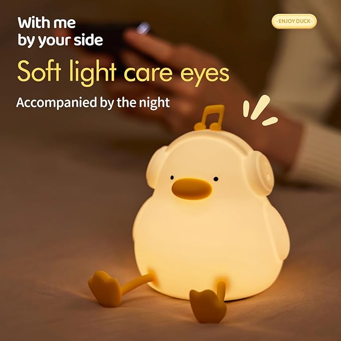Night light for kids,Cute Music Duck Lamp,3-Level Dimmable USB Rechargeable Lamp with Timer Soothing Animal Toy for Nursery Bedroom Dorm Decor,Gift for Boys Girls Teens Adults (Birthday Christmas)