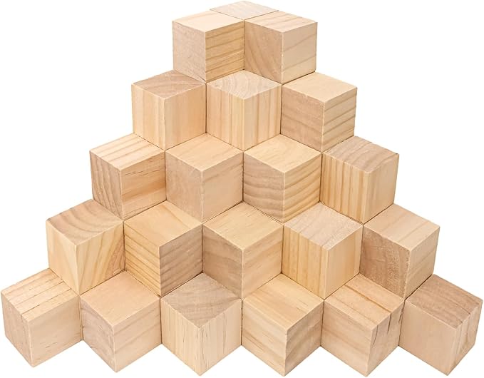 55 PCS Premium 2 Inch Wooden Cubes, Natural Pine Wood Cubes for Crafts, Wood Blocks Ready for Artistic DIY Projects-Unleash Creativity with Blank Wood Blocks