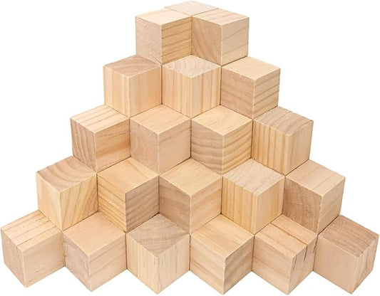 55 PCS Premium 2 Inch Wooden Cubes, Natural Pine Wood Cubes for Crafts, Wood Blocks Ready for Artistic DIY Projects-Unleash Creativity with Blank Wood Blocks