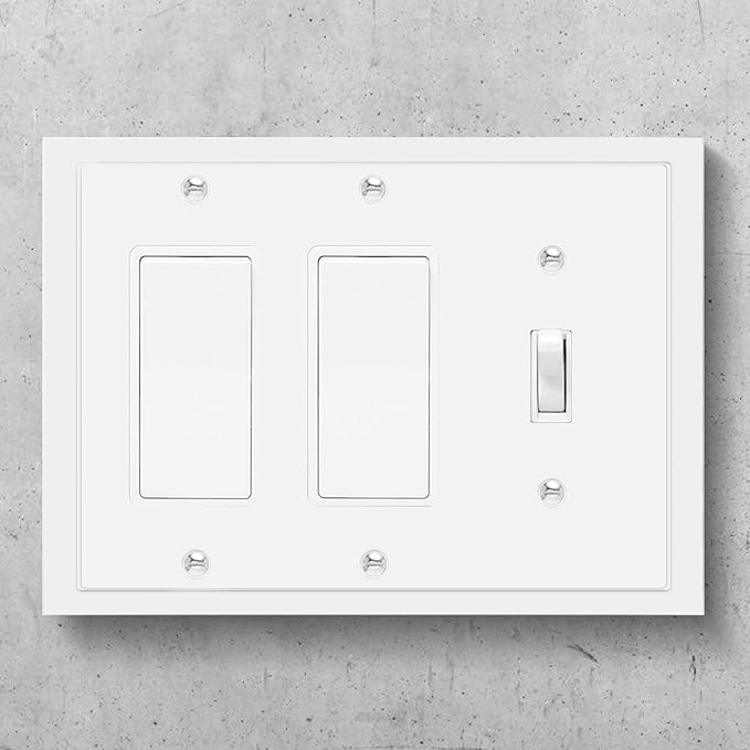 Modern Edge Decorative Wall Plate Switch Plate Outlet Cover, Durable Solid Zinc Alloy (Single Toggle/Double Decorator, White)
