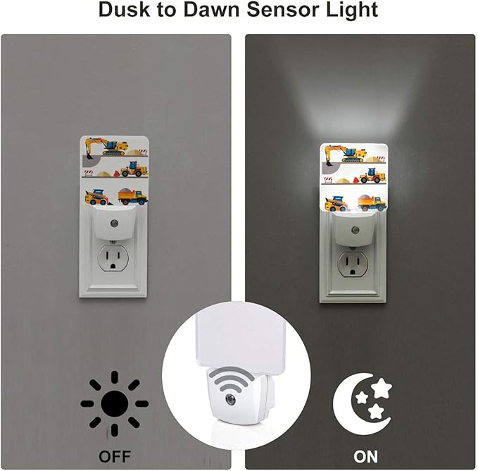 Led Night Light, Construction Car Decorative Plug in Nightlights,with Smart Auto Dusk to Dawn Night Light for Bedroom, Kitchen, Nursery, Bathroom