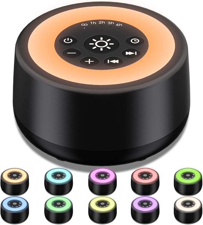 Sleepbox Sound White Noise Machine with 25 Soothing Sounds 10 Colors Warm Night Light 4 Brightness Levels 32 Volume Levels 5 Timer and Memory Function Perfect for Kids Adults Seniors Sleeping Black