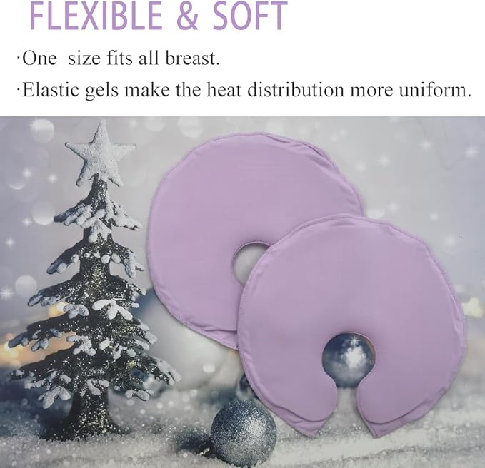 Reusable Breast Ice Packs, Breast Therapy Pack, Breastfeeding Essentials, for Breastfeeding Relief, Engorgement, Swelling Augmentation, Mastitis, Mastectomy Recovery, 2 Pack, Purple (Elastic Gel)