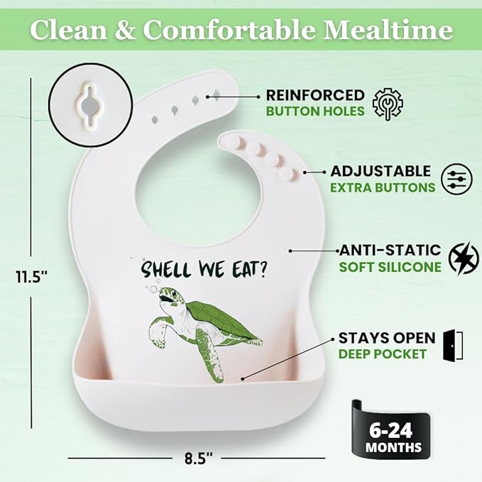 Animal Silicone Bibs for Babies - 2 Pack Sea Life Bibs for Boys and Girls - Easy to Clean Adjustable