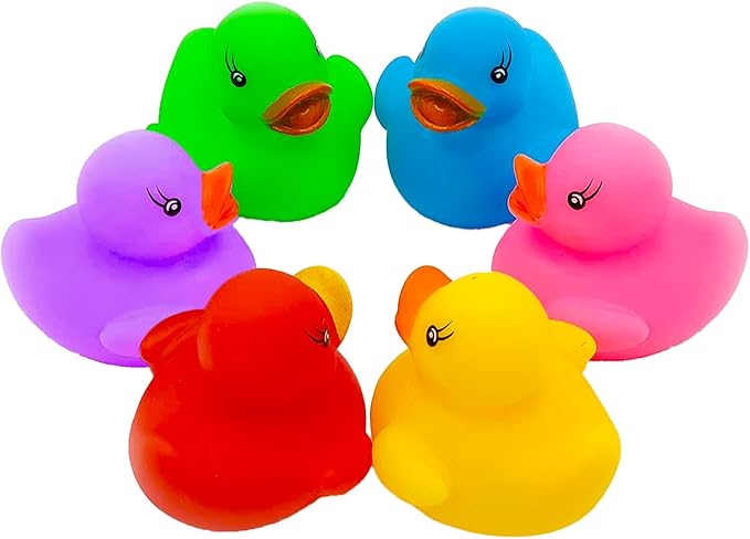 The Dreidel Company Classic Rubber Duck Toy Duckies for Kids, Six Solid Colors, Bath Birthday Gifts Baby Showers Classroom Summer Beach and Pool Activity, 2" (200-Pack)