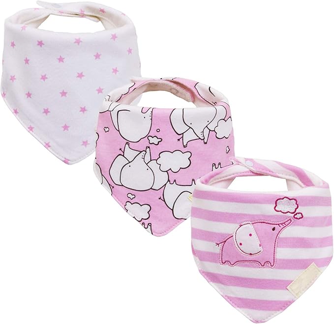 Baby Dribble Bib, Toddler Bandana Bib 3 Packs Super Absorbent Cotton Feeding Bibs