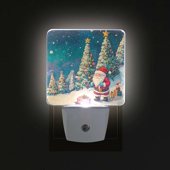 Aslsiy Night Light for Kids Christmas Night Fairy Santa Trees Plug in Wall Lamp LED Dusk to Dawn Sensor Energy Saving Nightlight for Boys Girls Men Women