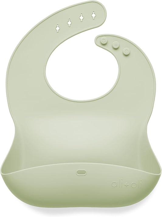 Ali+Oli Silicone Bib Waterproof Silicone Bibs for Babies & Toddlers Adjustable Feeding Bibs with Food Catcher Feeding Bucket