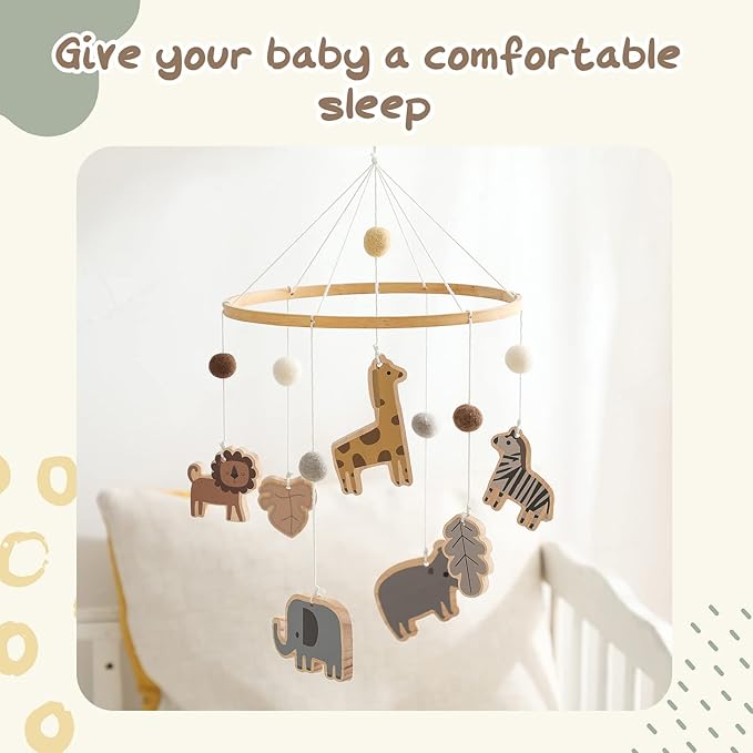 Baby Mobile for Crib - Jungle Animals Baby Mobile - Nursery Safari Mobiles for Girl or Boy | Gender Neutral Handmade Mobiles| Wild Animals Ceiling Mobile