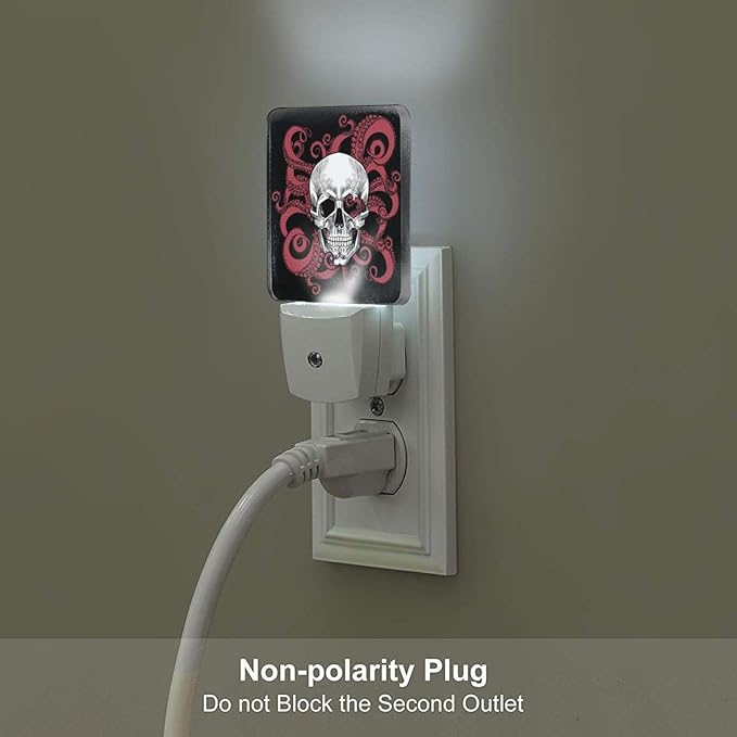 Human Skull and Octopus Tentacles Night Light,Plug Into Wall for Boys Girls Bedroom Decorative Square Night Light Lamp 0.5w Sleep Friendly