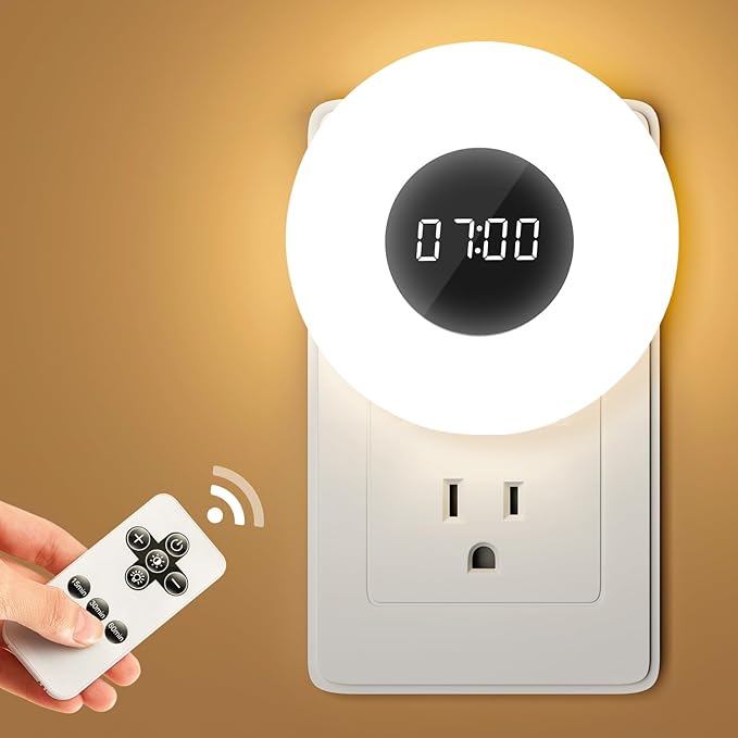 Kids Night Light Plug in with Clock, Dimmable+3 Light Colors+Remote Nightlight+Timing Light, 90 Lumen Toilet Lights Timer, Plug in Night Lights for Wall Socket, Night Lights Plug into Wall Kids