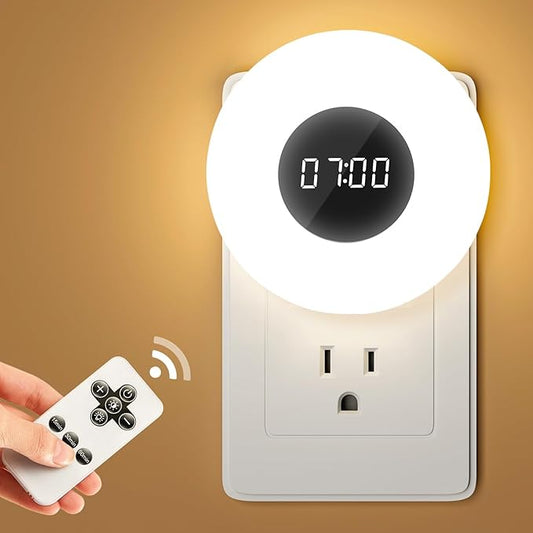 Kids Night Light Plug in with Clock, Dimmable+3 Light Colors+Remote Nightlight+Timing Light, 90 Lumen Toilet Lights Timer, Plug in Night Lights for Wall Socket, Night Lights Plug into Wall Kids