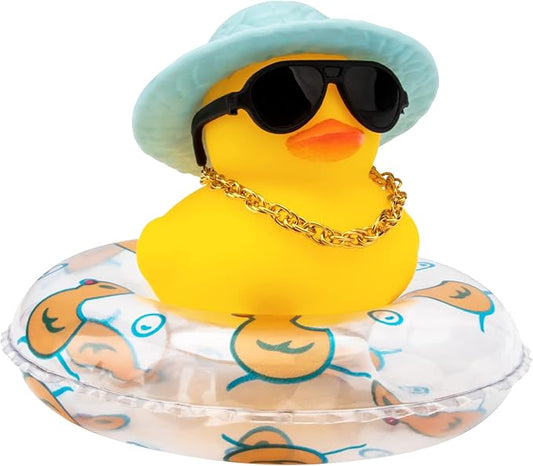 wonuu Car Rubber Duck, Yellow Duck Decoration Dashboard with Sun Hat Swim Ring Necklace Sunglasses for Car Dashboard Decorations