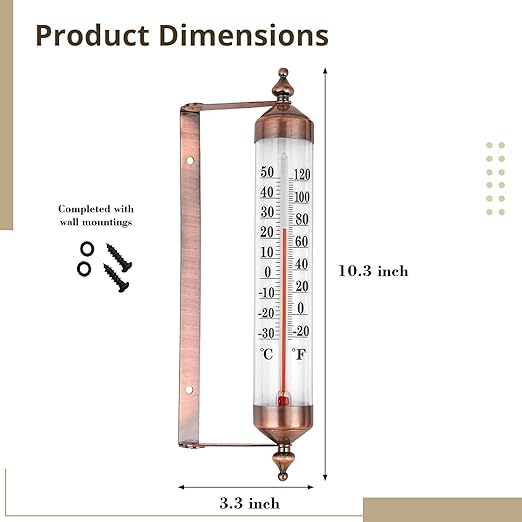 10.3 Premium Steel Outdoor/Indoor Thermometer Waterproof Vintage Style Decorative
