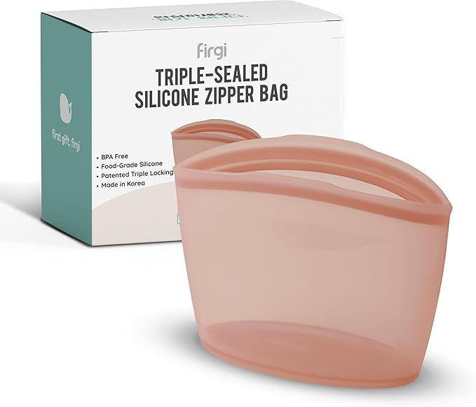Premium Platinum Silicone Reusable Food Storage Bag 3.6 Cup (29 fl oz), Airtight Zip Lock Bags for Food, BPA-Free Silicone Freezer Bags, Microwave Safe Sous Vide Container, Dry Rose