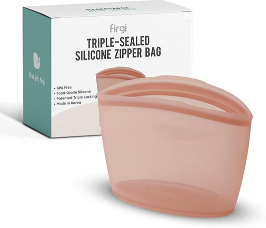 Premium Platinum Silicone Reusable Food Storage Bag 3.6 Cup (29 fl oz), Airtight Zip Lock Bags for Food, BPA-Free Silicone Freezer Bags, Microwave Safe Sous Vide Container, Dry Rose