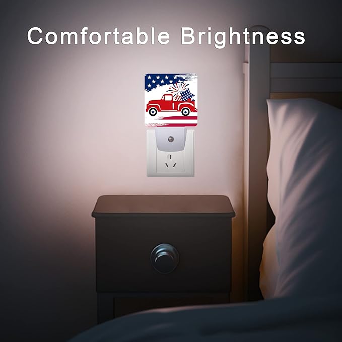 Independence Day Night Light,Military Plug-in Wall Night Lights Auto LED Lamp Energy Saving Square Lights for Men Women Gifts