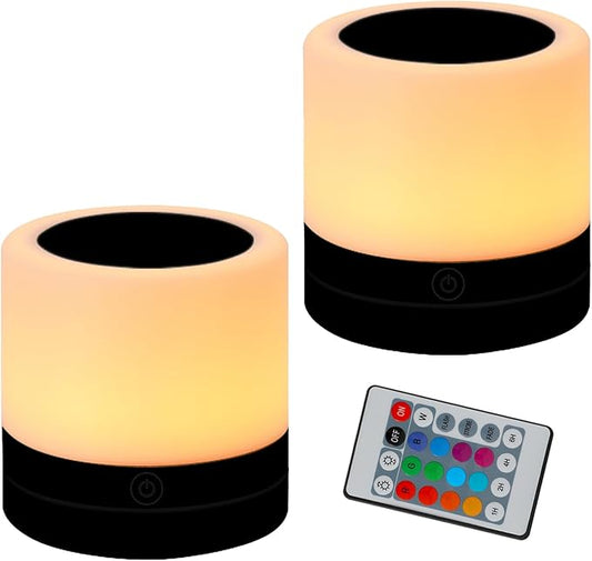 Nursery Night Light for Kids, USB Rechargeable Small Desk Lamp,13 RGB Colors & 4 Brightness & 1 Remote, Touch Bedside Cordless Table Lamp, Portable Night Lamp for Bedroom Living Room (2 Pack Black)